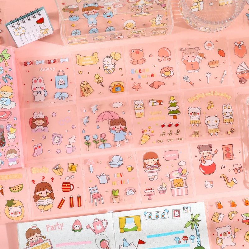 Set 100 Sticker PET Dễ Thương Dùng Để Trang Trí Album Ảnh DIY