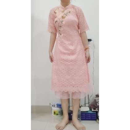 Áo dài cách tân( áo + váy) màu hồng