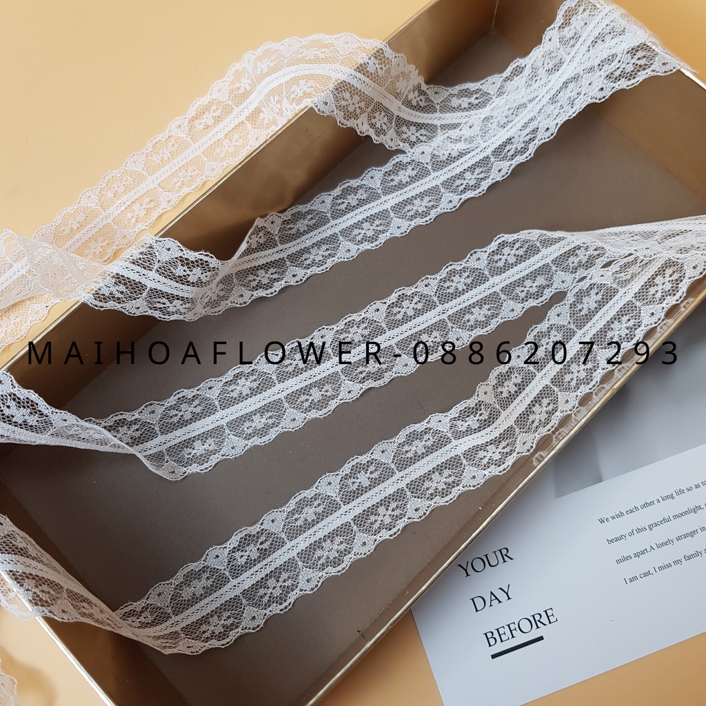 Dây viền vải ren lưới size 3.5cm LT3C dùng trang trí, Maihoaflower
