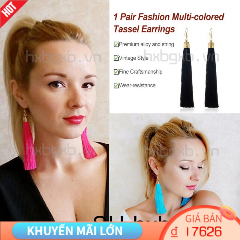 Khuyên Tai Tua Rua Dài Cường Điệu Nhiều Màu Sắc Đính Đá Sapphire Xanh Lam [hxbgxb]