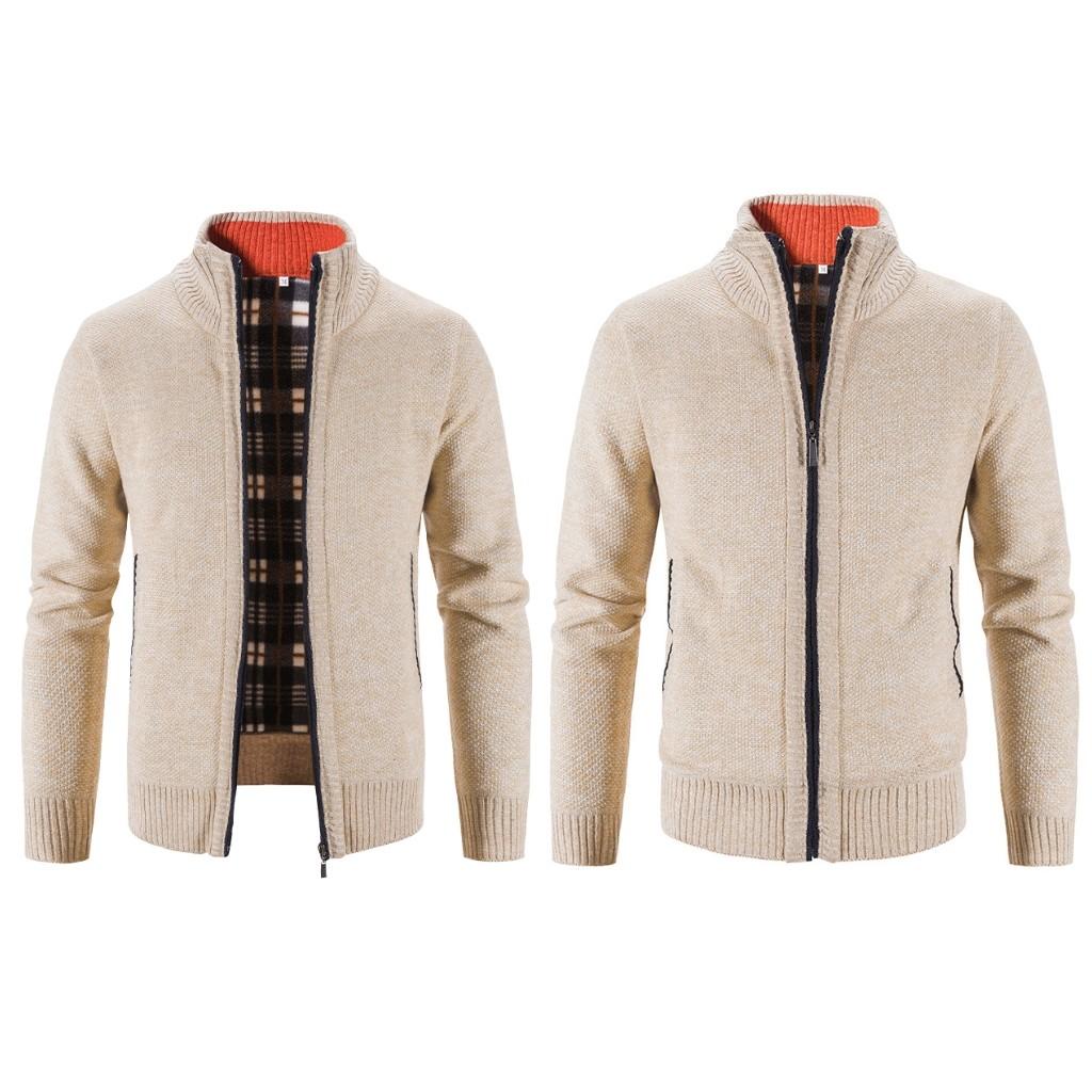 Áo len Nam Cardigan 2 lớp, áo khoác len khóa kéo lông cừu dày dáng rộng