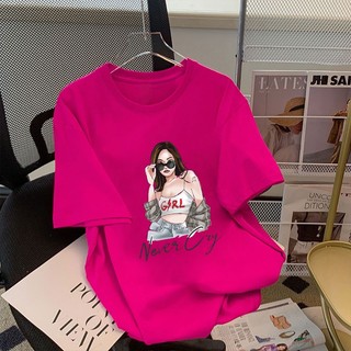 Áo thun Fashmily 100% cotton tay ngắn cổ tròn dáng rộng thời trang Hàn Quốc 2023 cho nữ