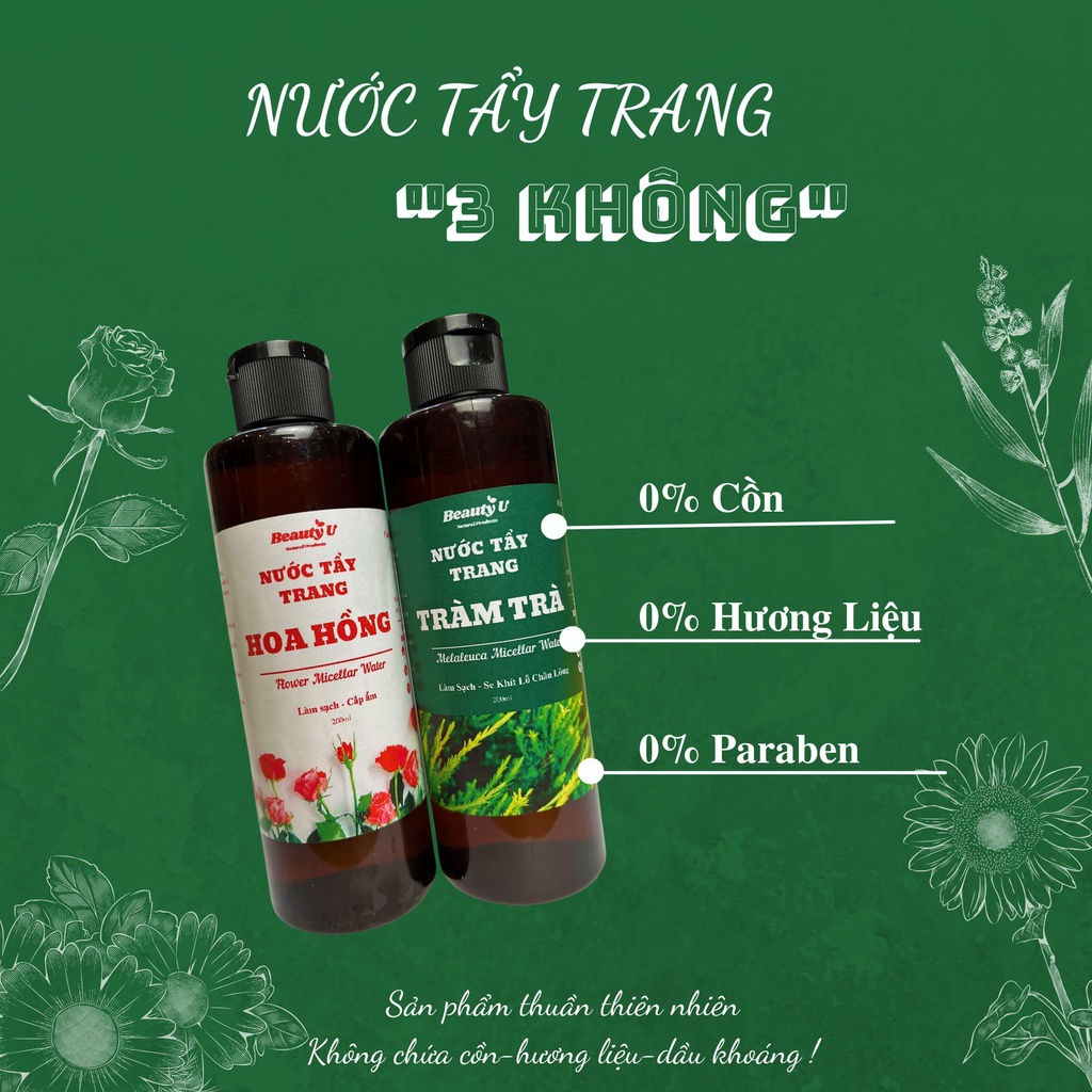 Nước tẩy trang tràm trà hoa hồng BeautyU 200ml làm sạch dưỡng ẩm cho mọi loại da
