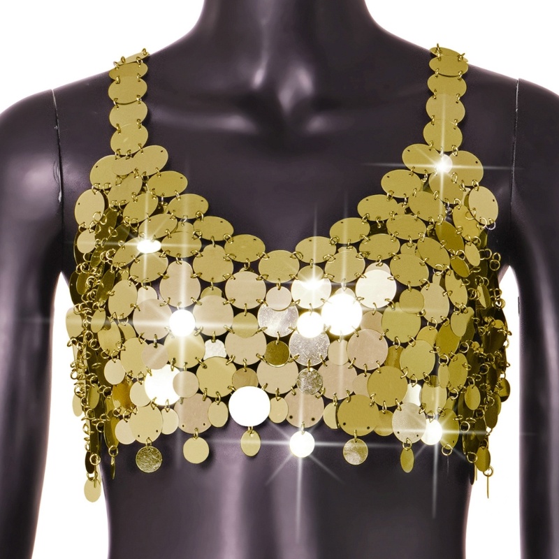 Áo Ngực Dạng Dây Xích Không Tay Tua Rua Đính Kim Sa Lấp Lánh Cho Nữ