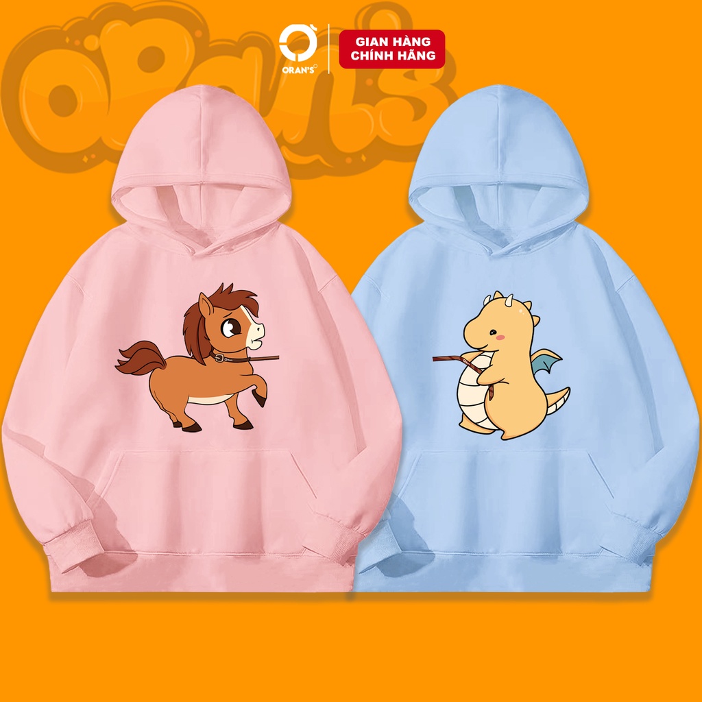 Áo Hoodie in hình con rồng kéo con ngựa ORAN'S Oversize chất nỉ cotton lót bông, FULLBOX ORANS COUPLE - 07