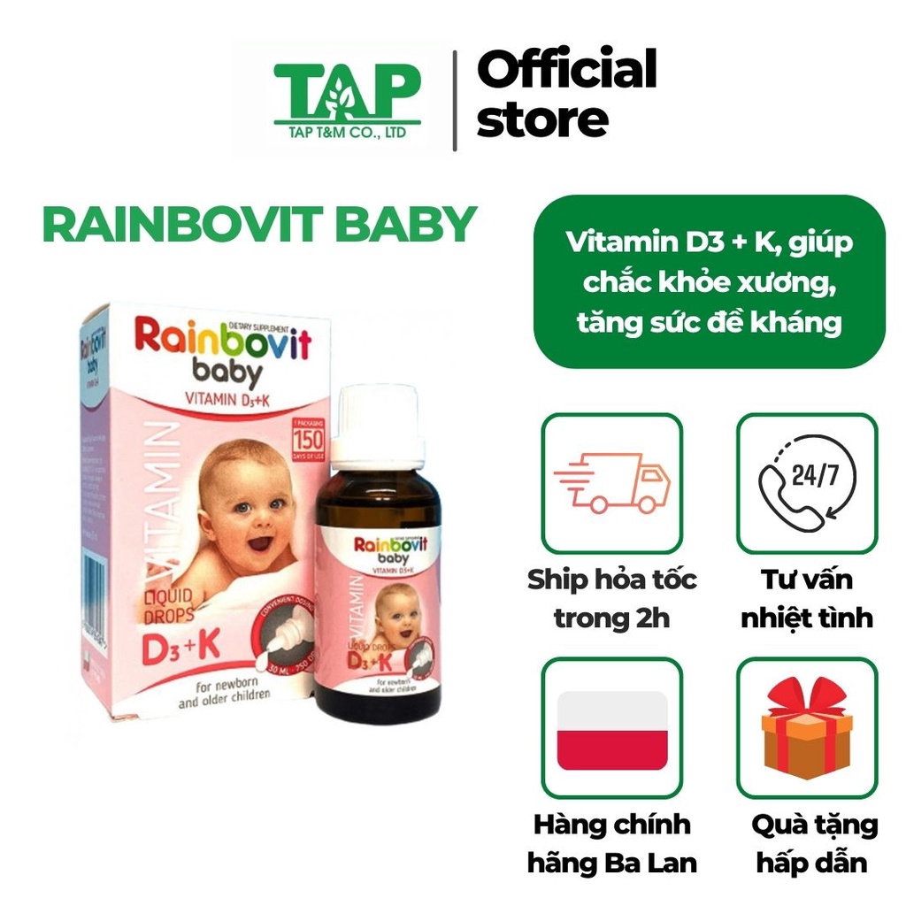 VITAMIN D3 + K RAINBOVIT BABY 30ML - NHẬP KHẨU BA LAN