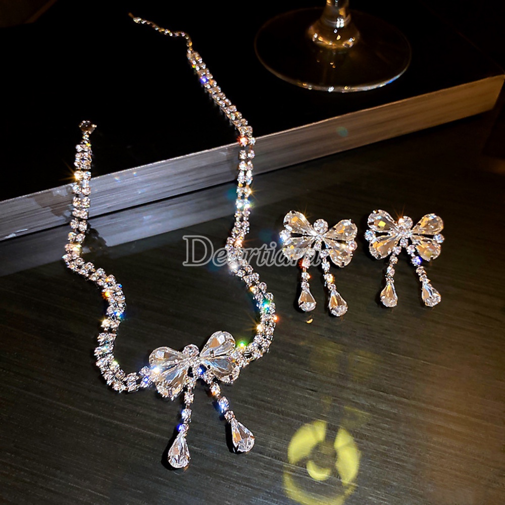 Bộ Vòng cổ + Bông Tai Thời Trang Đính Kim Cương Giả Cá Tính Cho Nữ