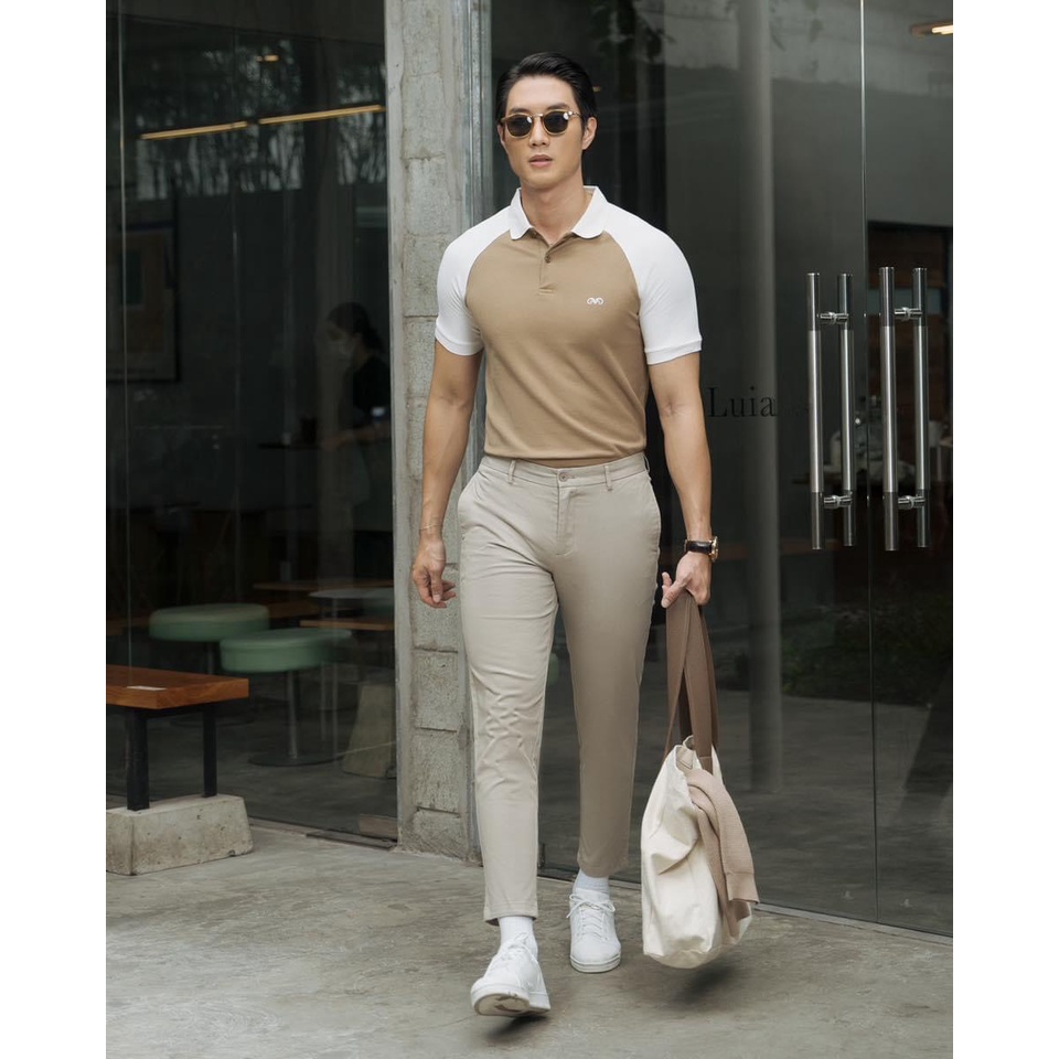 Quần Khaki Americus Gosani Màu Be Và Màu Kem Trơn Có Sọc Gân