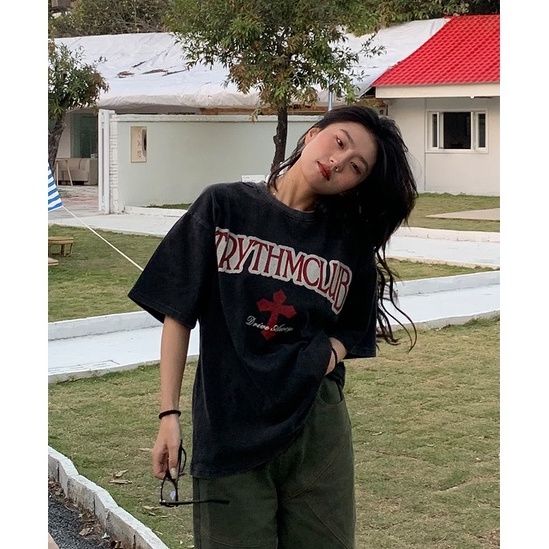 Áo Thun Nữ Ngắn Tay Cổ Tròn In Hình Phong Cách vintage Hàn Quốc