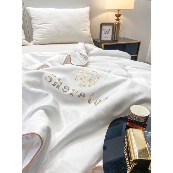 Chăn tơ tằm hè thu Sheraton kẻ vân chìm shop vũ thị thơm