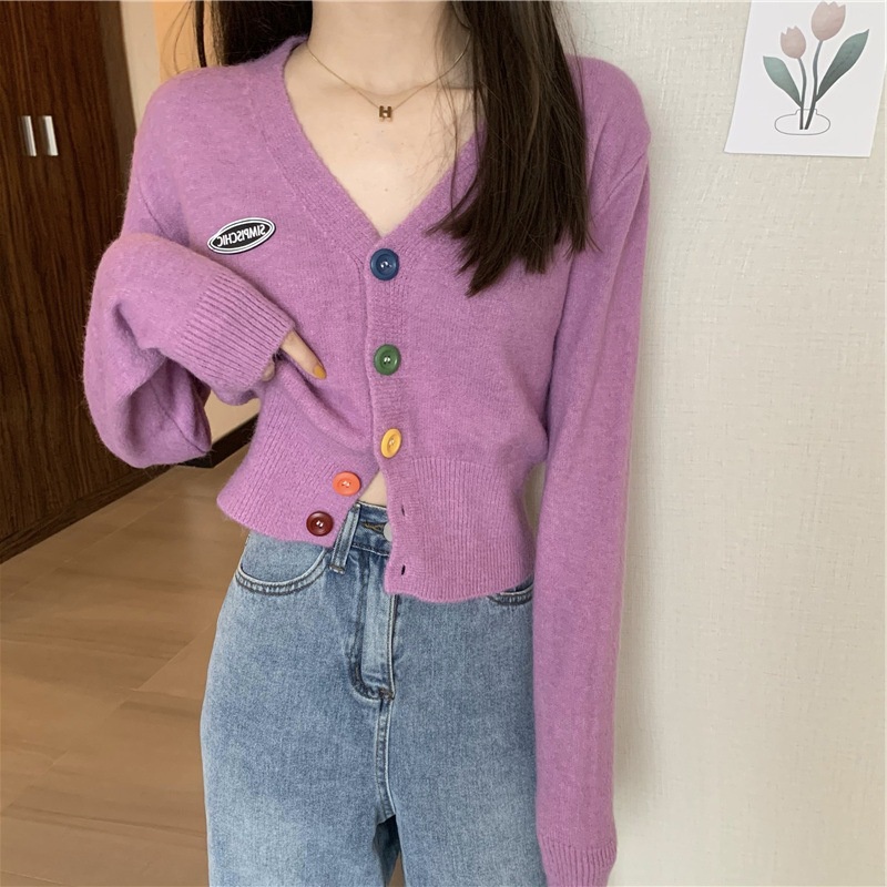 Áo Khoác Cardigan Dệt Kim Tay Dài Cổ Chữ V Cài Nút Nhiều Màu Sắc Thời Trang Thu Đông Hàn Quốc Mới 2022