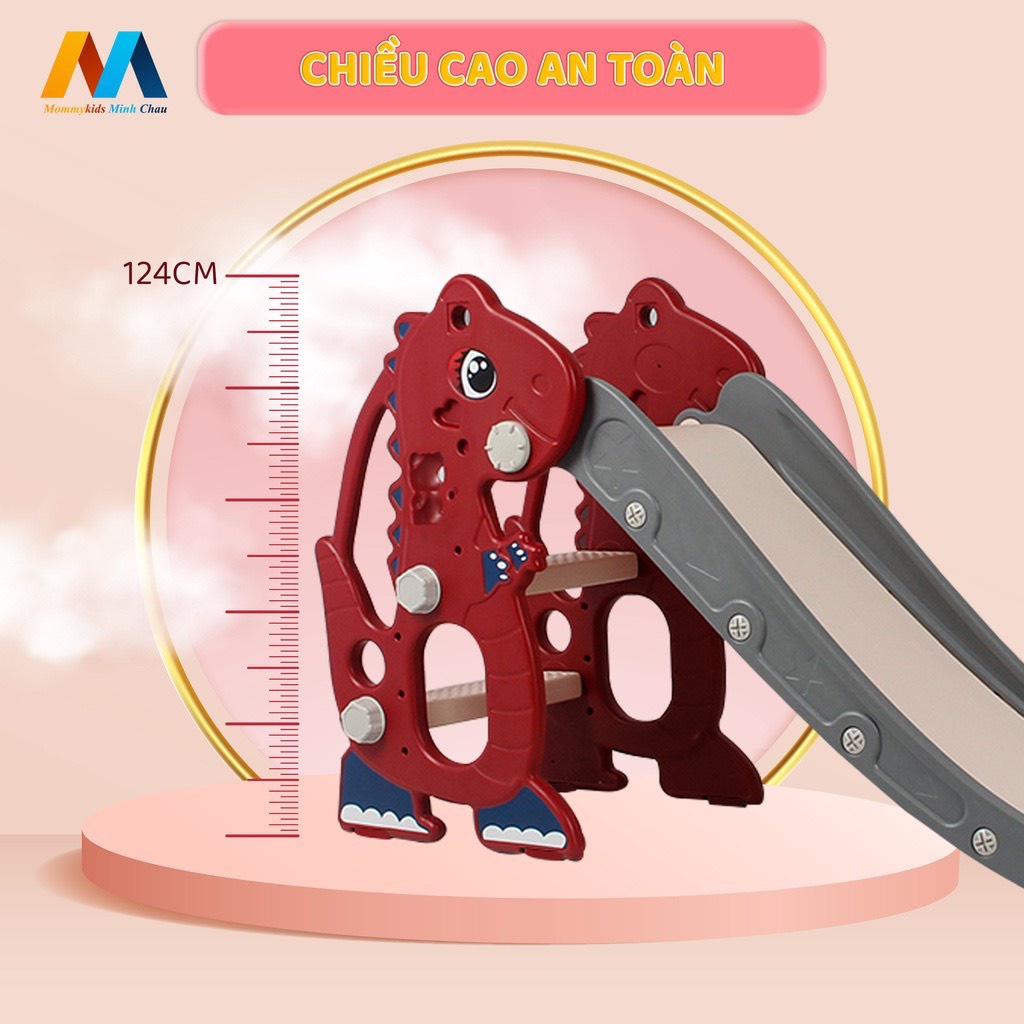 Cầu trượt khủng long cho bé từ 1-6 tuổi, tặng kèm khung bóng rổ và bóng, bảo hành 12 tháng