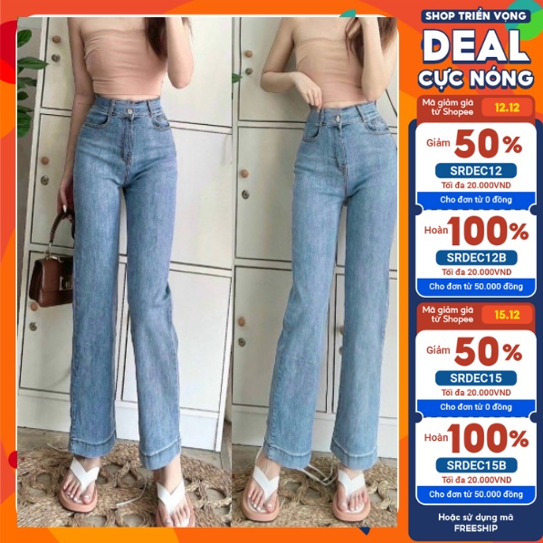 Quần jean ống đứng quần bò ống đứng jean ống suông jean nữ cạp cao jean ống đứng gấu to lai to