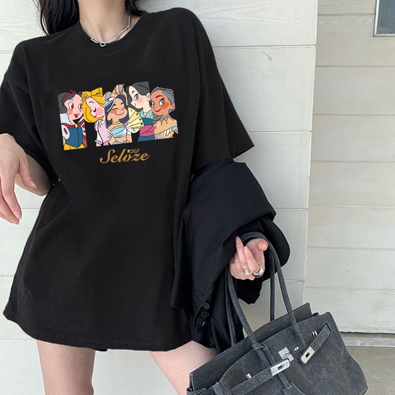 Porozi  Áo Thun Nữ Ngắn Tay Cổ Tròn In Hình Phong Cách Hàn Quốc