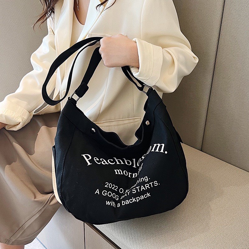 Túi đeo chéo Peach Trees vải canvas dày phong cách Unisex dễ phối đồ