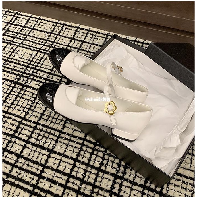 Giày Da Gót Dày Cài Khóa Phối Màu Kiểu Pháp Thời Trang 2022 Cho Nữ