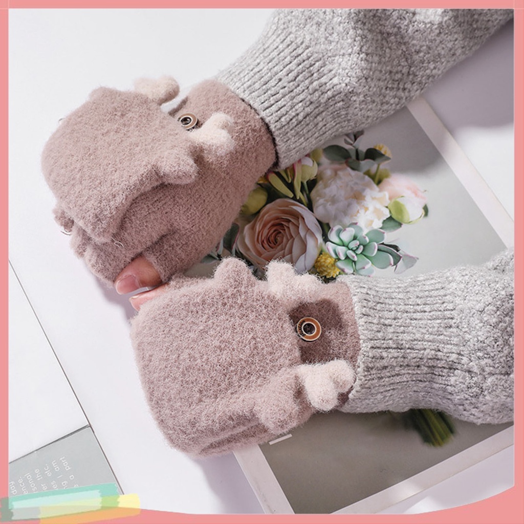 Găng tay chống lạnh thiết kế hở ngón hoạt hình dễ thương