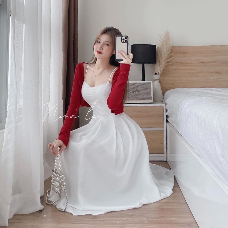 Set váy 2d rớt vai kèm khoác