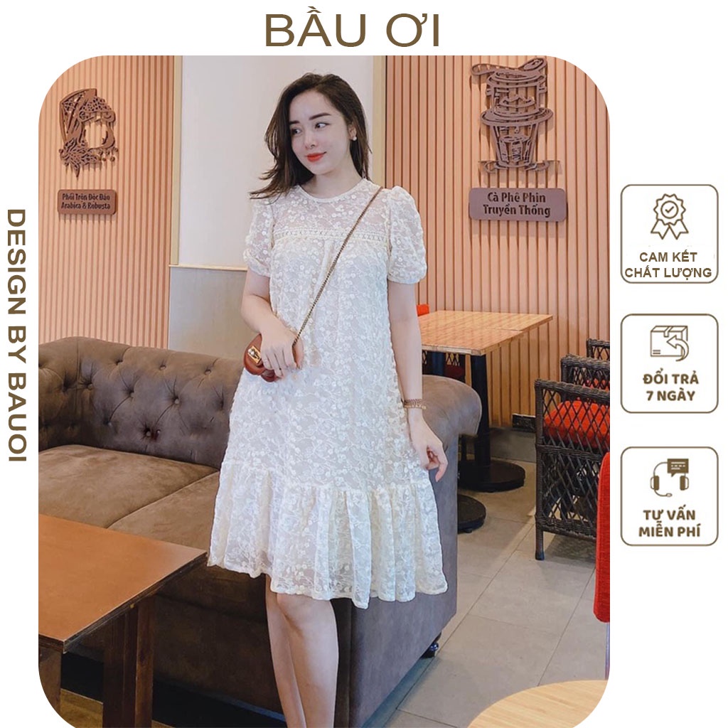 ĐẦM BẦU BABYDOLL DÁNG SUÔNG ĐUÔI CÁ TIỂU THƯ HỌA TIẾT HOA SAM ĐẸP - ĐẦM BẦU DỰ TIỆC CỰC XINH