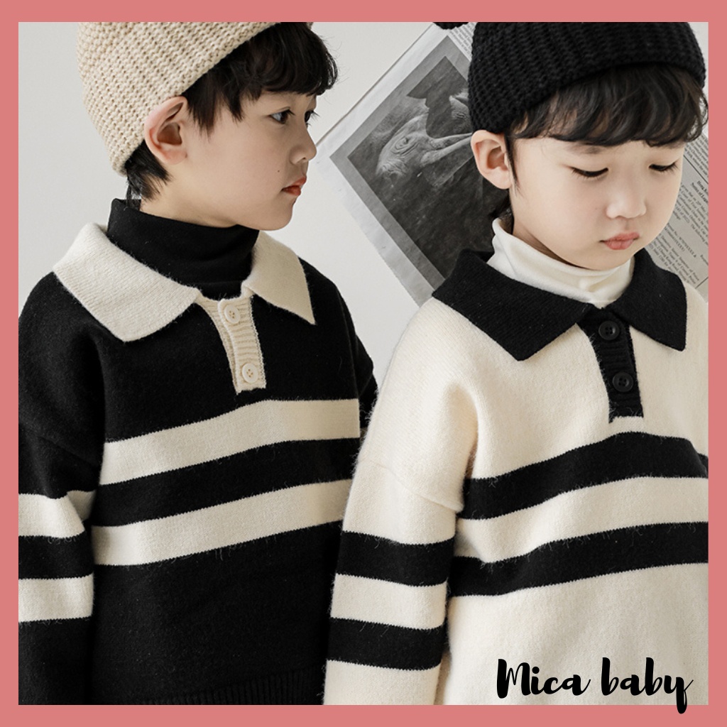 Áo len dệt kim kiểu dáng polo dài tay kẻ sọc phong cách Hàn Quốc đáng yêu cho bé QA63 Mica baby