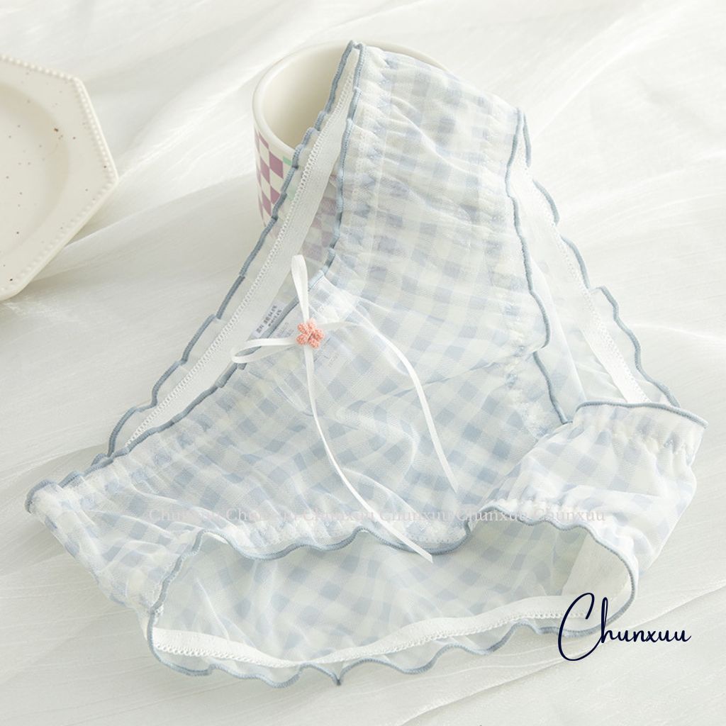 Quần lót nữ họa tiết caro phối nơ dễ thương vải ren lưới mềm kháng khuẩn cao cấp - CHUNXUU QC24