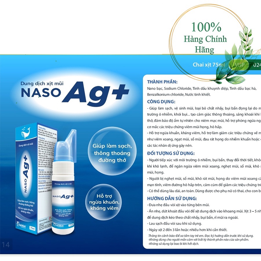 Dung Dịch Xịt Mũi NASO Ag+ Chai 75ml