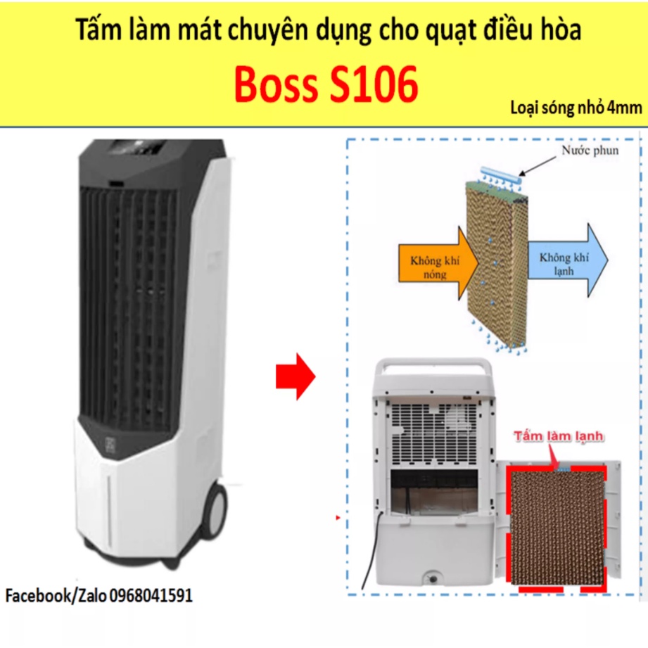 Tấm làm mát Cooling pad cho quạt điều hòa Boss S106 kích thước 70x27x7 cm (tấm sóng 4mm-7mm)
