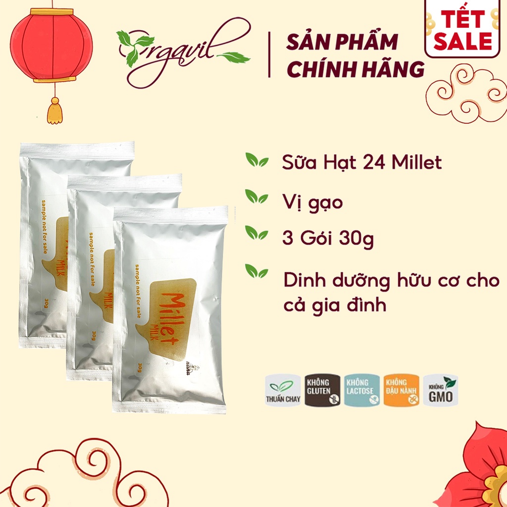 Sữa Hạt Millet Vị Gạo Gói 30g x 3 gói ( 90g ), Sữa Hạt Thuần Chay Cho Mẹ Bầu - Sữa Hạt Chính Hãng - Miwako Official