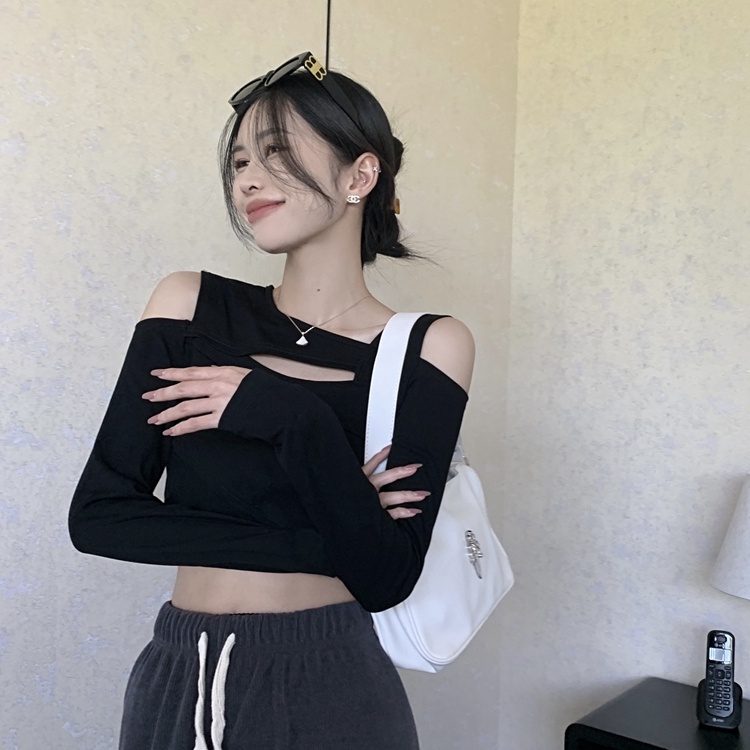 Áo thun SUXI trễ vai dáng ôm màu trơn thời trang mùa thu dành cho nữ