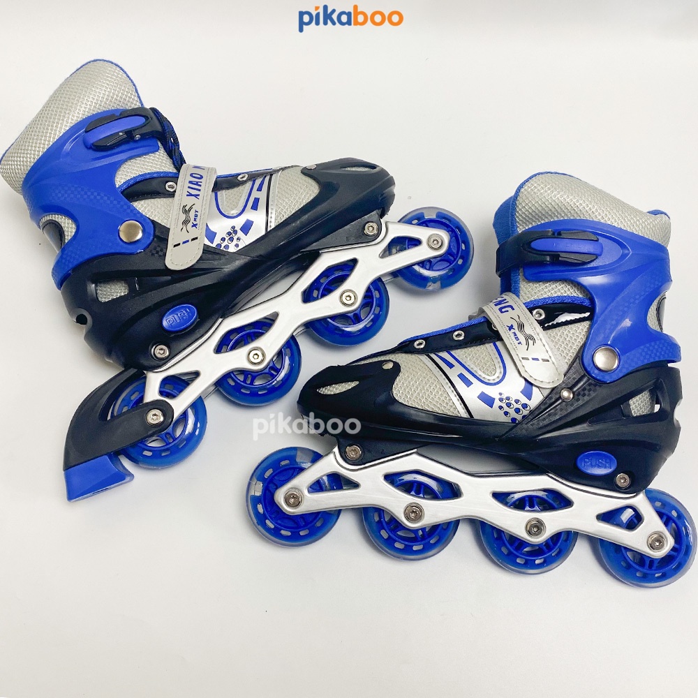 Giày trượt patin trẻ em cao cấp Pikaboo bánh trượt có đèn phát sáng bọc nhựa PU có thể chỉnh size to nhỏ