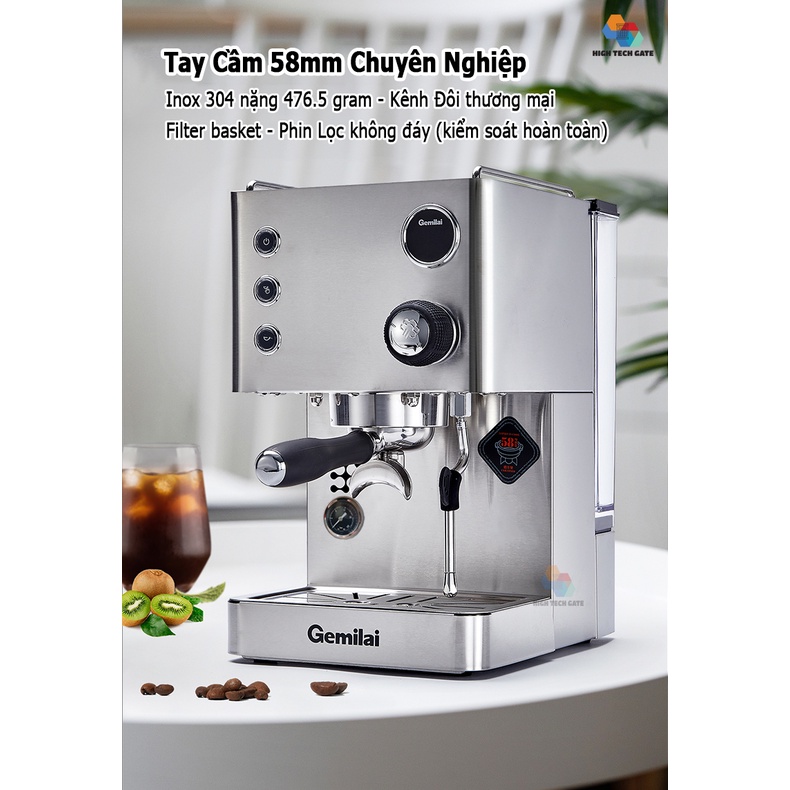 Máy Pha Cà Phê Gemilai CRM3007I Bán Công Nghiệp, Kiểm Soát Nhiệt Độ Pha Tùy Ý, Pha Cafe Espresso 58mm, Định Lượng Tùy Ý