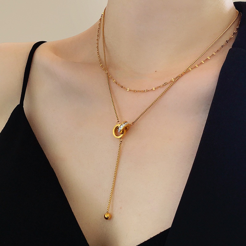 Dây Chuyền Hai Lớp Mạ Vàng 18k Đính Đá Zircon Sang Trọng