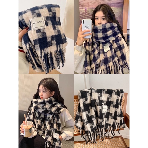 Khăn len dạ quàng cổ nam nữ mùa đông phong cách Hàn