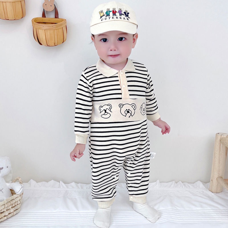 Áo Liền Quần Cotton Tay Dài In Họa Tiết Hoạt Hình Dễ Thương Phong Cách Hàn Quốc Thời Trang Xuân Thu Cho Bé Trai Và Gái 0-24 Tháng Tuổi