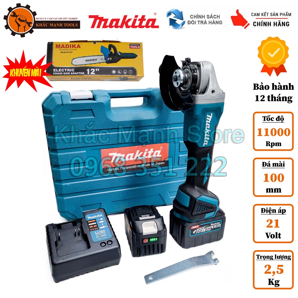Máy Mài Pin MAKITA Động Cơ Không Chổi Than, Tặng Kèm Bộ Lam Xích - Sài Pin Dung Lượng Cao