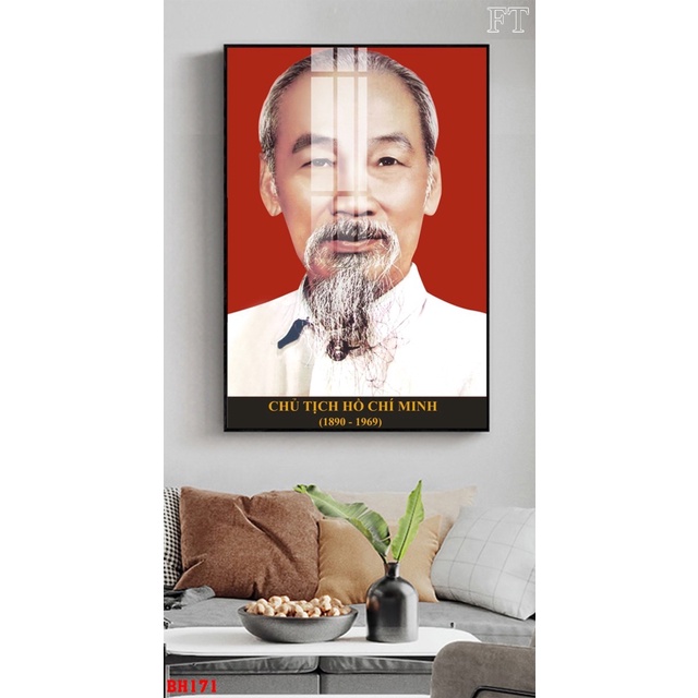 Tranh Treo Tường Ảnh Bác Hồ Kính Yêu - Bác Giáp /Treo Phòng Khách/Làm Việc/ Tranh Tráng Gương Bóng Đẹp