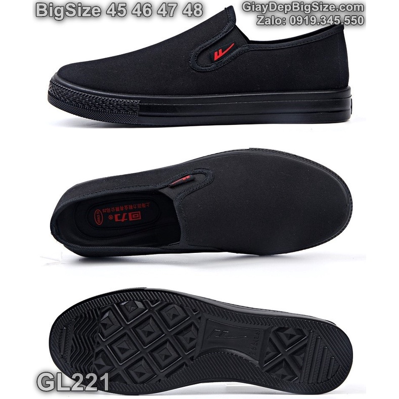 Giày lười vải, giày xỏ cỡ lớn 45 46 47 48 cho nam cao to chân ú bè. Big size canvas slip-on shoes for wide feet - GL221