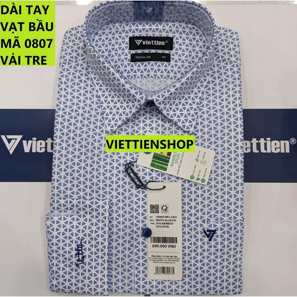 (0807 HVL) ÁO SƠ MI VIỆT TIẾN DÀI TAY VẢI TRE HOA VĂN