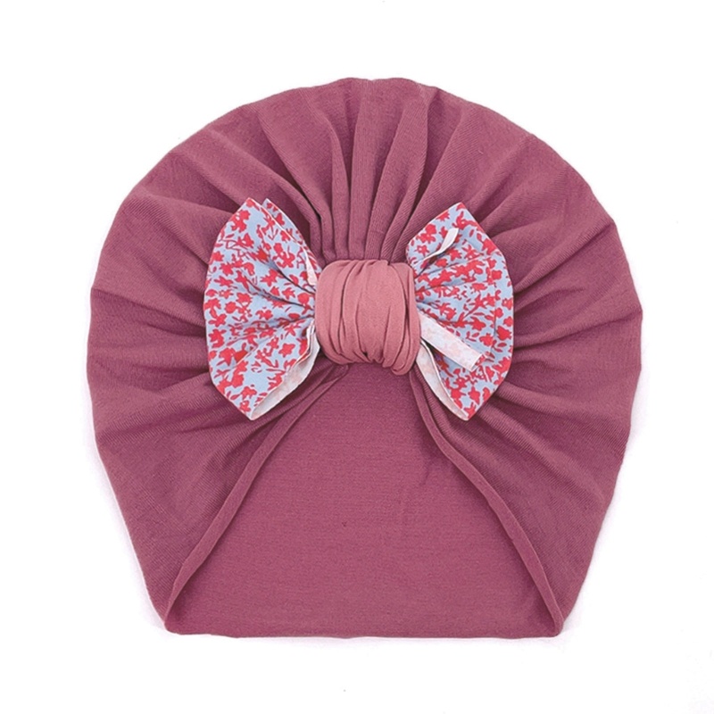 Mũ Trùm Đầu Bằng Vải Mềm Thắt Nơ In Hoa Màu Trơn Dành Cho Bé Sơ Sinh