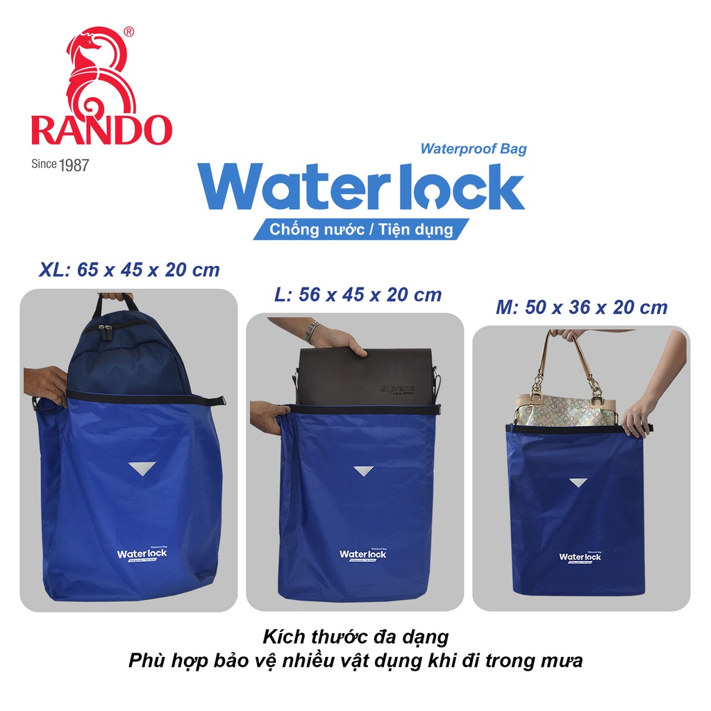 Túi WATERLOCK Vải Dù Cao Cấp Chống Nước, RANDO Chính Hãng, Túi Đựng Balo, Quần Áo, Đồ Dùng Cá Nhân Khi Đi Mưa