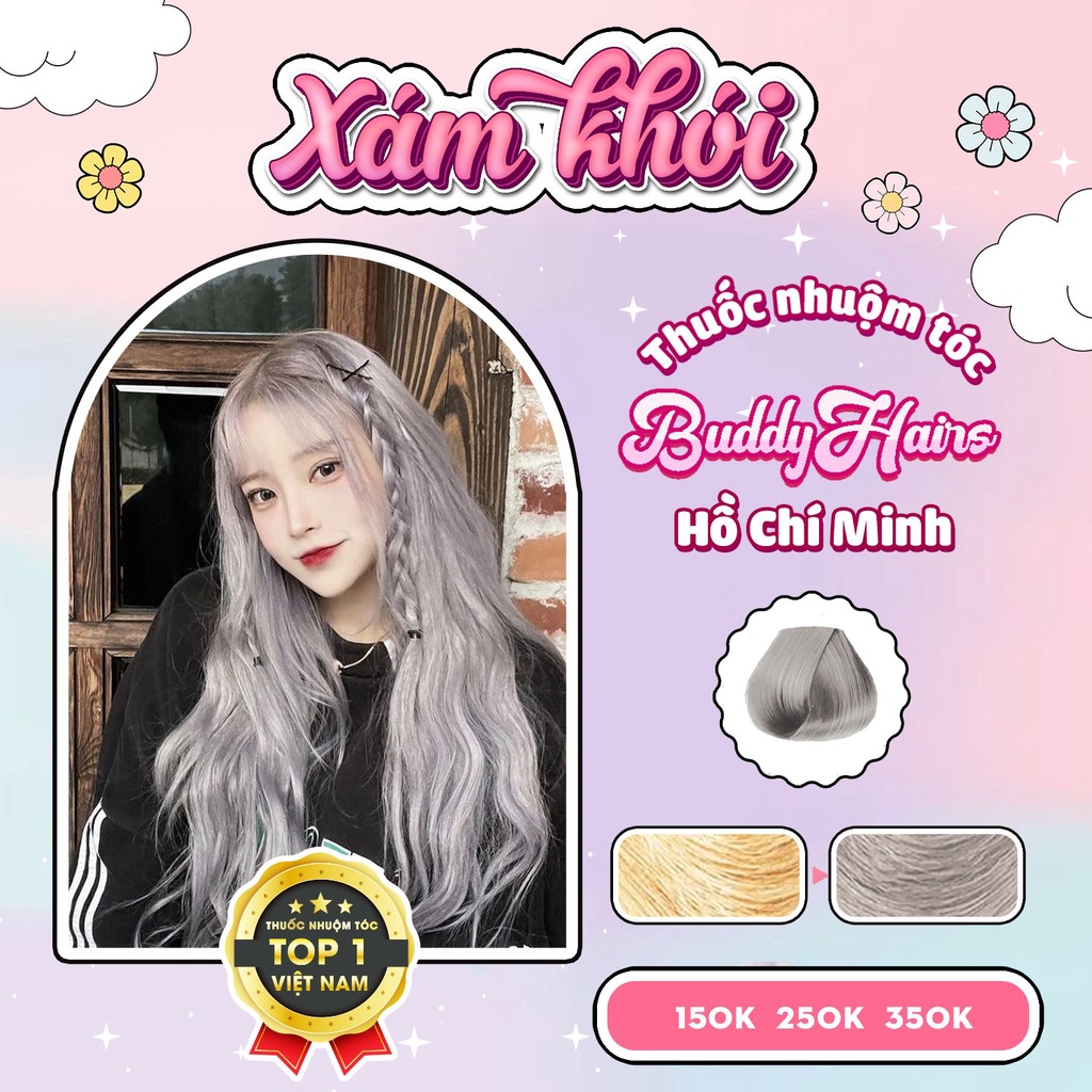 Thuốc nhuộm tóc màu XÁM KHÓI Thuốc nhuộm tóc tại nhà cao cấp Buddyhairs tặng kèm 1 tẩy 50K phụ kiện nhuộm
