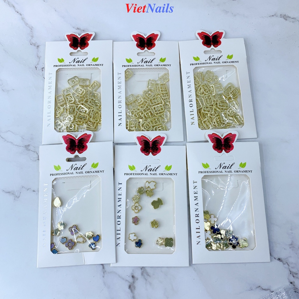 Charm Vàng Thương Hiệu Trang Trí Móng - Charm Gắn Nail Charm Hoa Trắng Đen