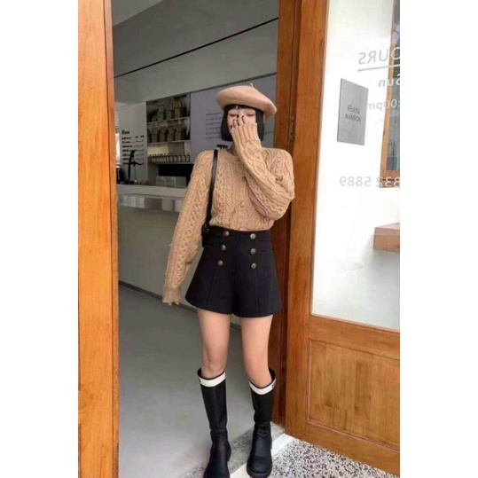 Quần sooc dạ cạp cao 6 khuy hàng QC