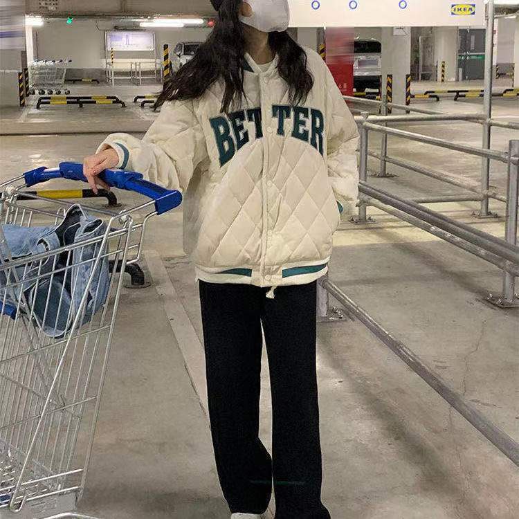 Áo Khoác Bóng Chày Dáng Rộng Vải Cotton In Chữ Thời Trang Hàn Quốc Cá Tính Cho Nữ