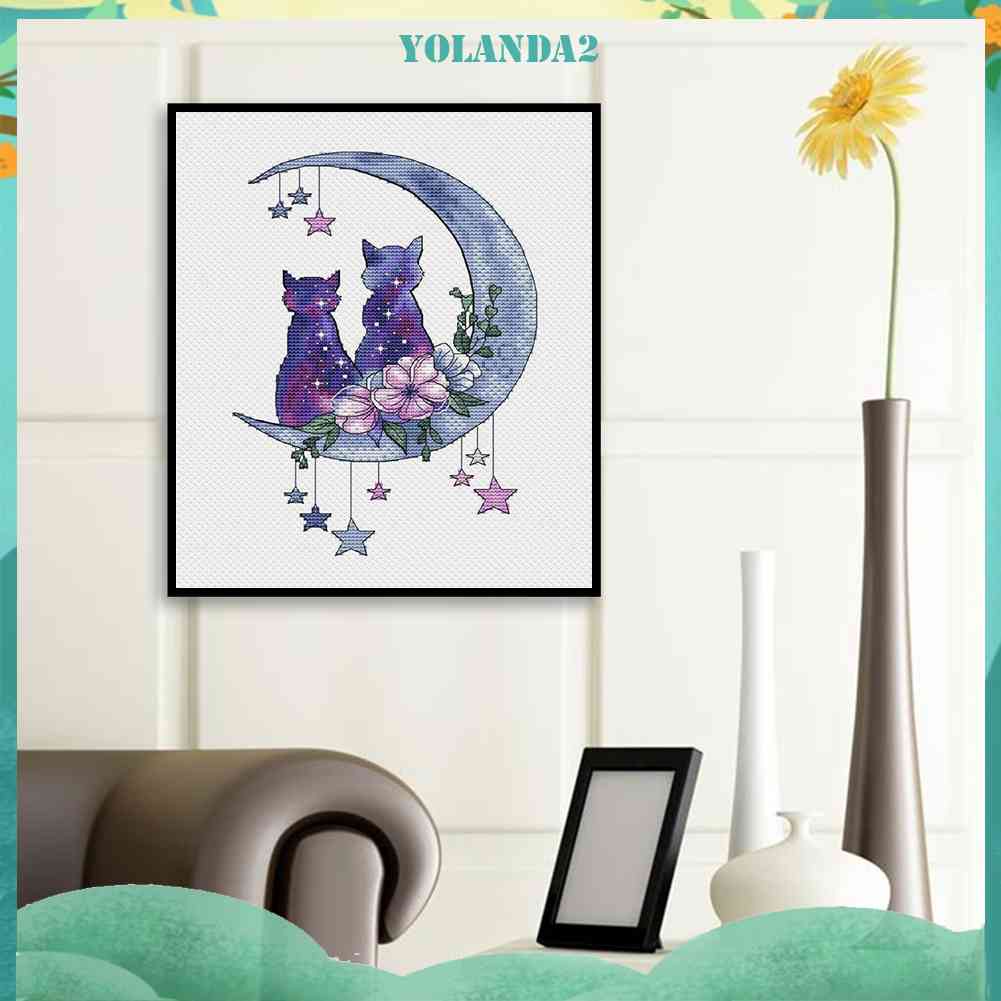 Bộ Tranh Thêu Chữ Thập DIY Hình Mèo Và Mặt Trăng 11CT Yolanda2