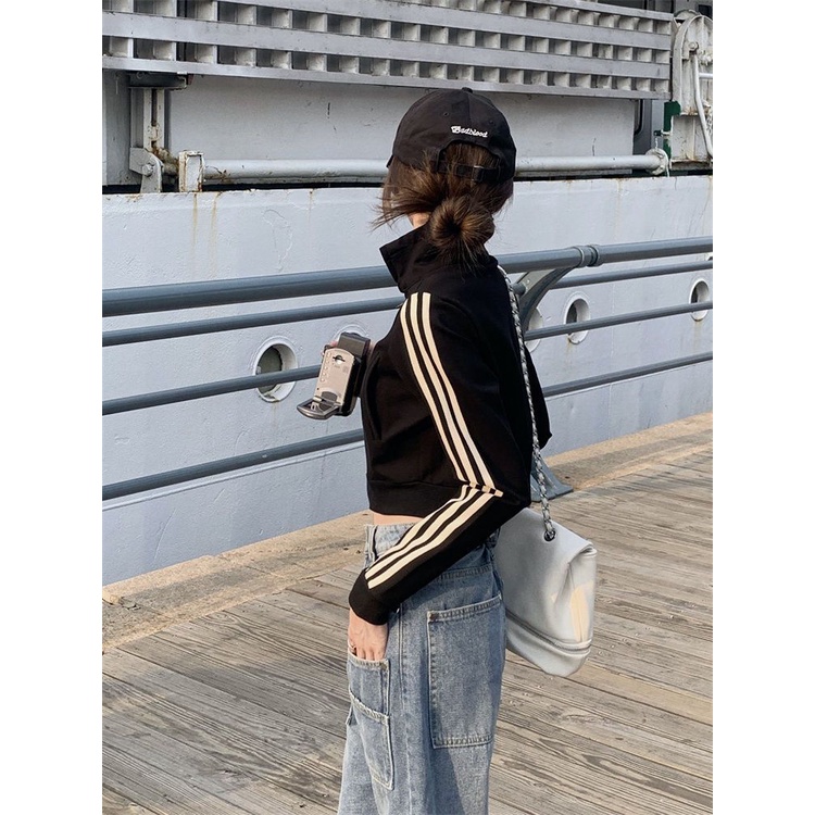 COZOKC COZOK Áo khoác crop top COZOK cổ đứng có khóa kéo phong cách thể thao cá tính