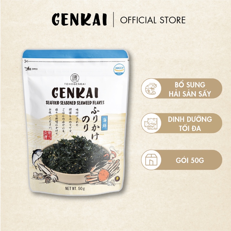 4 Gói Rong Biển Trộn Cơm GENKAI - Truyền Thống 40g - Rau Củ 50g - Đậu Nành Kinako 40g - Hải Sản 50g