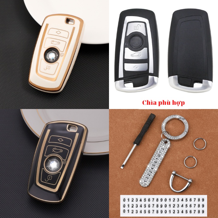 Bao Da, Vỏ Bảo Vệ, Ốp Chìa Khóa, Bọc Chìa Khóa Cao Cấp Dùng Cho Xe Ô Tô BMW Series 3, 5, 7, X, GT Mẫu Cũ