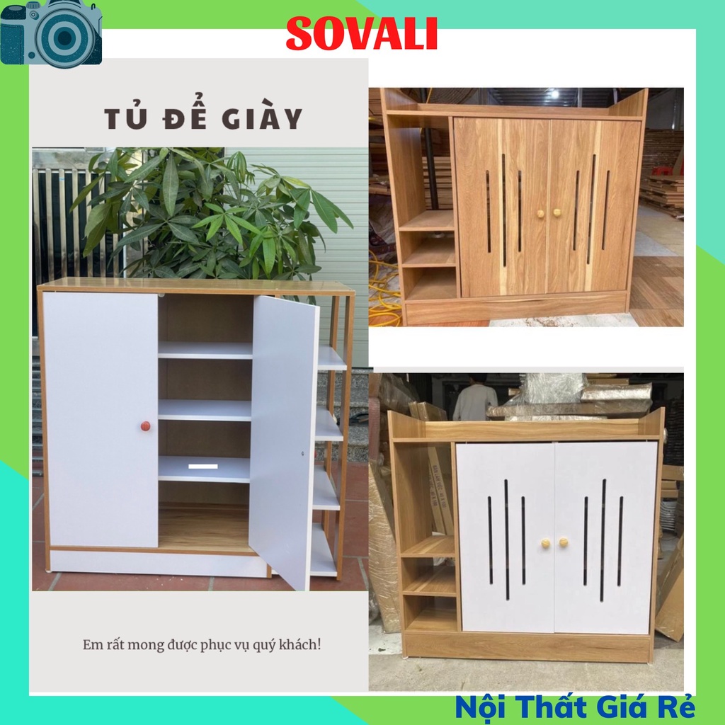 Tủ để giầy dép gỗ DMF 2 cánh có họa tiết 3 tầng, 4 tầng đa năng thông minh mẫu mới, kích thước dài 78x78x28 cm sovali
