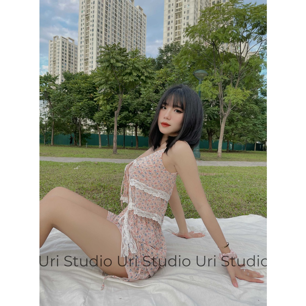 Bộ đồ ngủ nữ mặc nhà dễ thương Lila set, Pyjama nữ vải voan hoa nhí Uri Studio